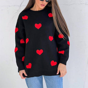 Love Hearts Embroidered Knit Sweater