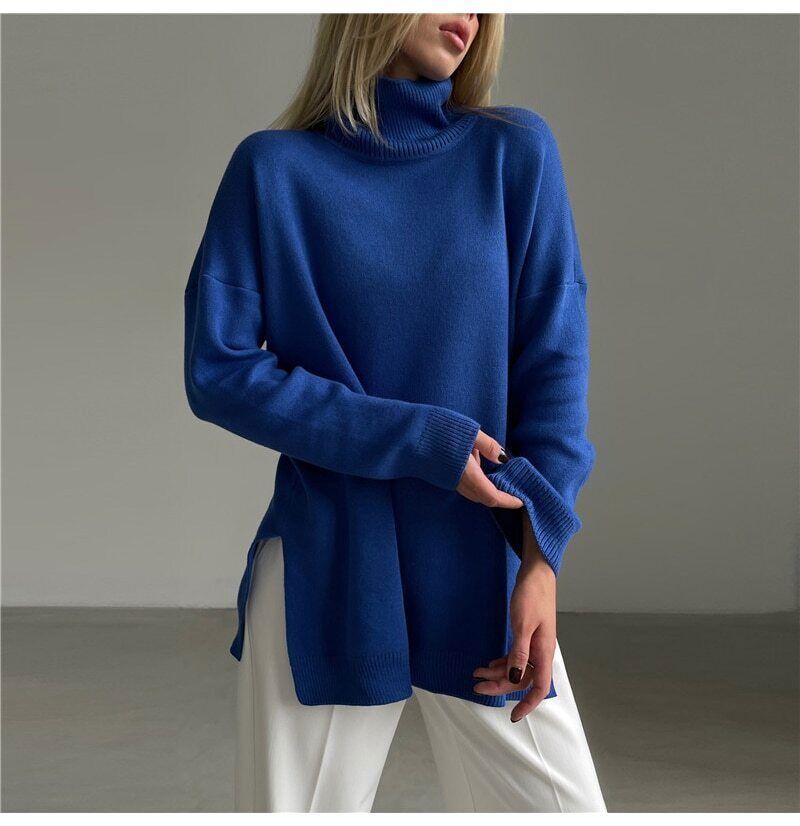 Oversize High Collar Tricot Blouse